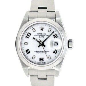 ROLEX DATEJUST WHITE INDEX-ARABIC DIAL STAINLESS STEEL SMOOTH OYSTER WATCH 79160